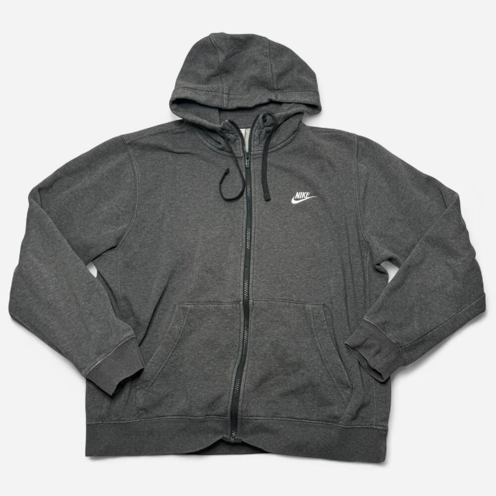Nike Grey Full Zip Hoodie Men’s L Classic Logo Casual Sweatshirt Hoodie
